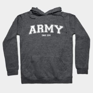 BTS Bangtan ARMY since 2019 varsity college text | Morcaworks Hoodie